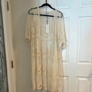 Rachel Zoe Cream Sheer Lace Kimono